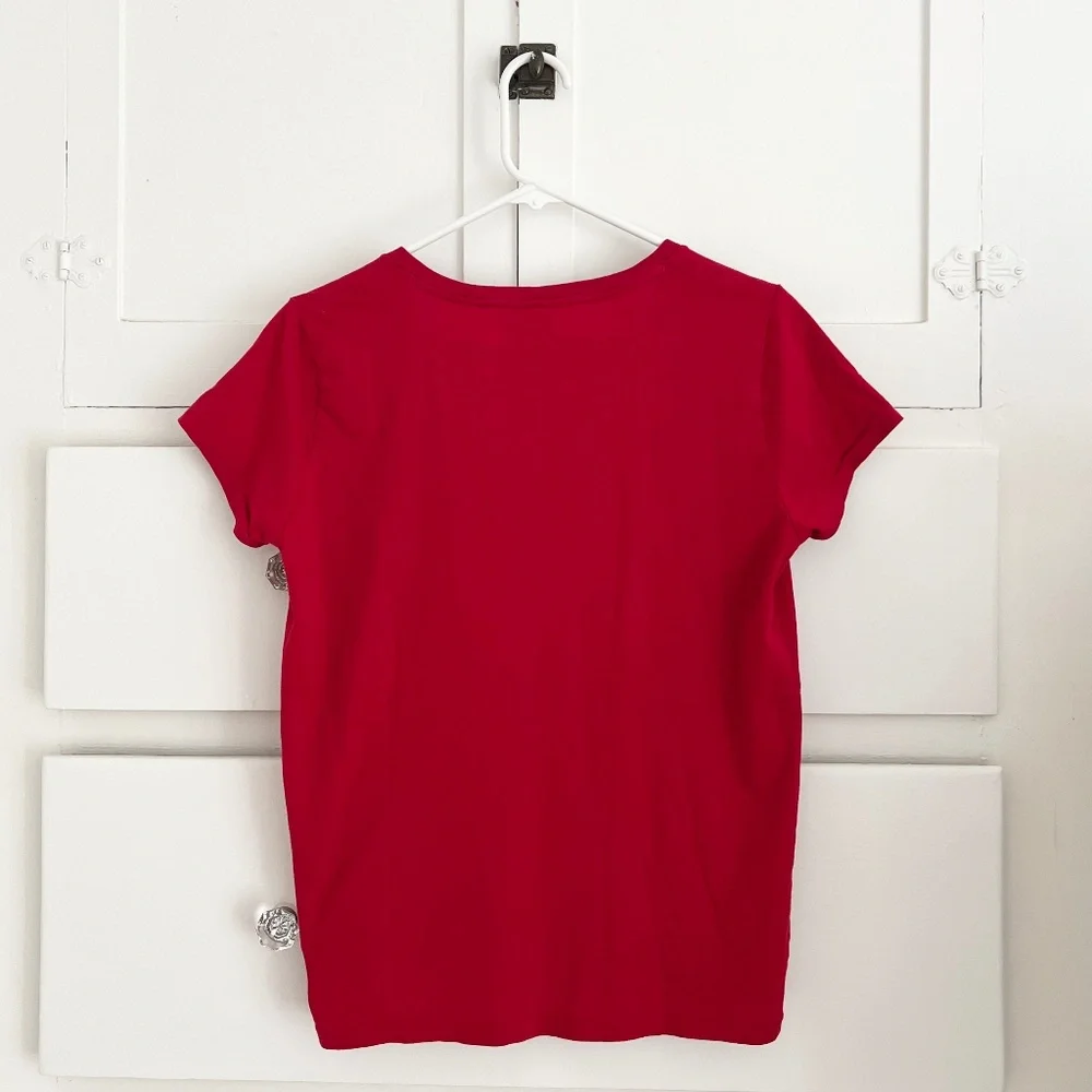Polo Ralph Lauren Red V-Neck Cotton Tee Shirt Women's Medium - Picture 4 of 4